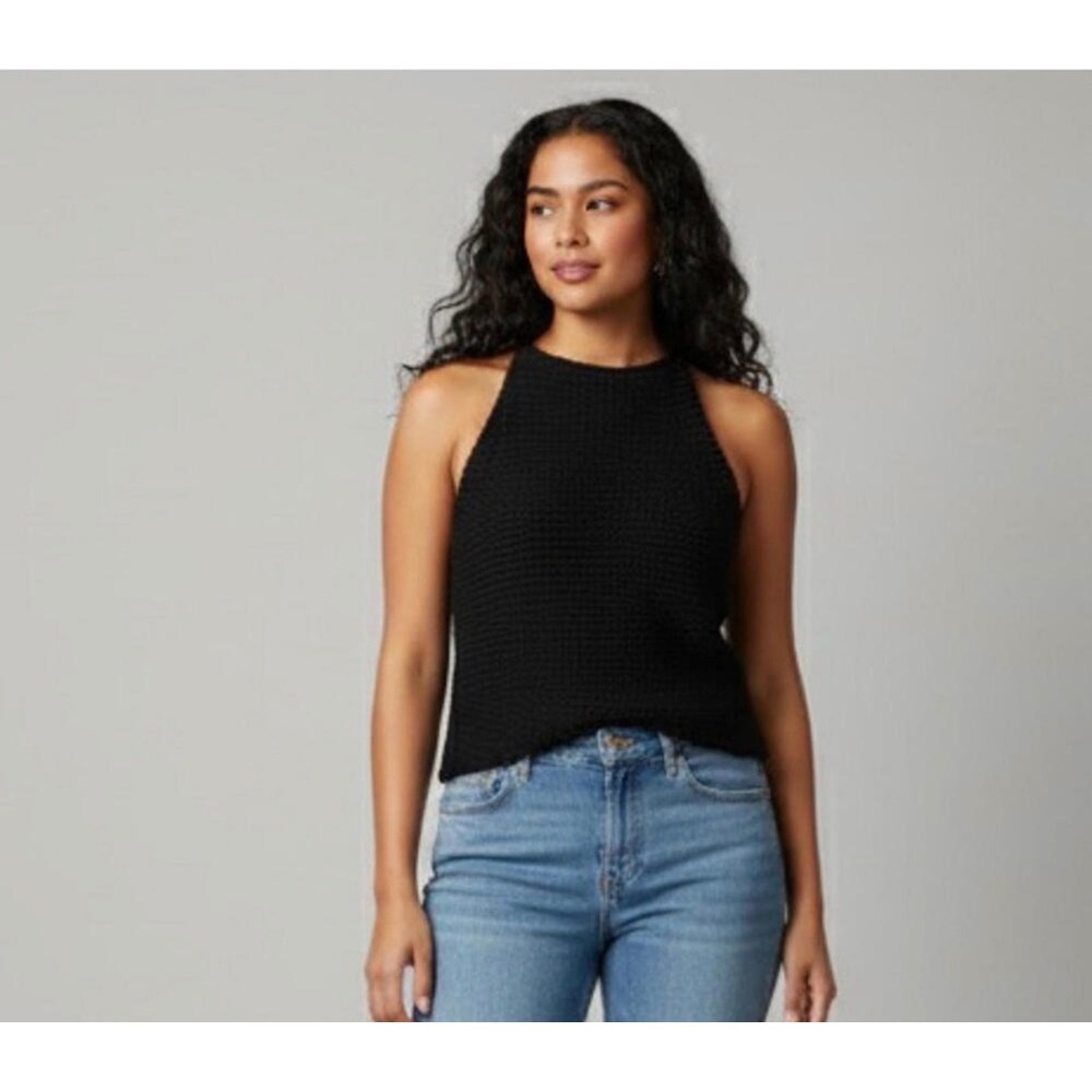 360‎ Sweater Womens Black Knit Halter Tank Top High Neck Spaghetti Strap Small